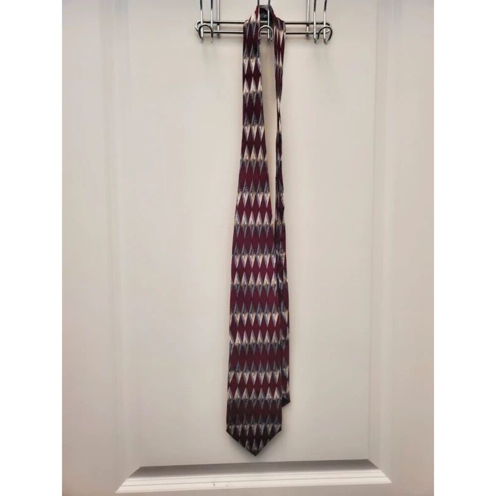 Vintage Umberto Bossi Roma Milano Silk Necktie Geometric Diamond Burgundy Red